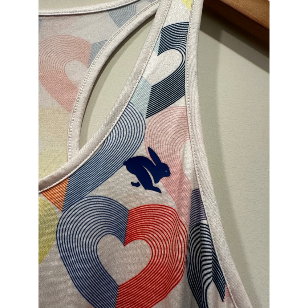 Rabbit Running Tank Top Womens Large Heart Print Racerback Performance Shirt LG - Picture 3 of 5